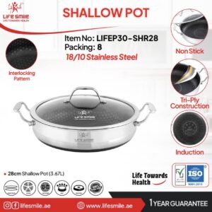 ماهیتابه دو دسته کف لیزری لایف اسمایل مدل 28 LIFEP30SHR سایز 28 استیل